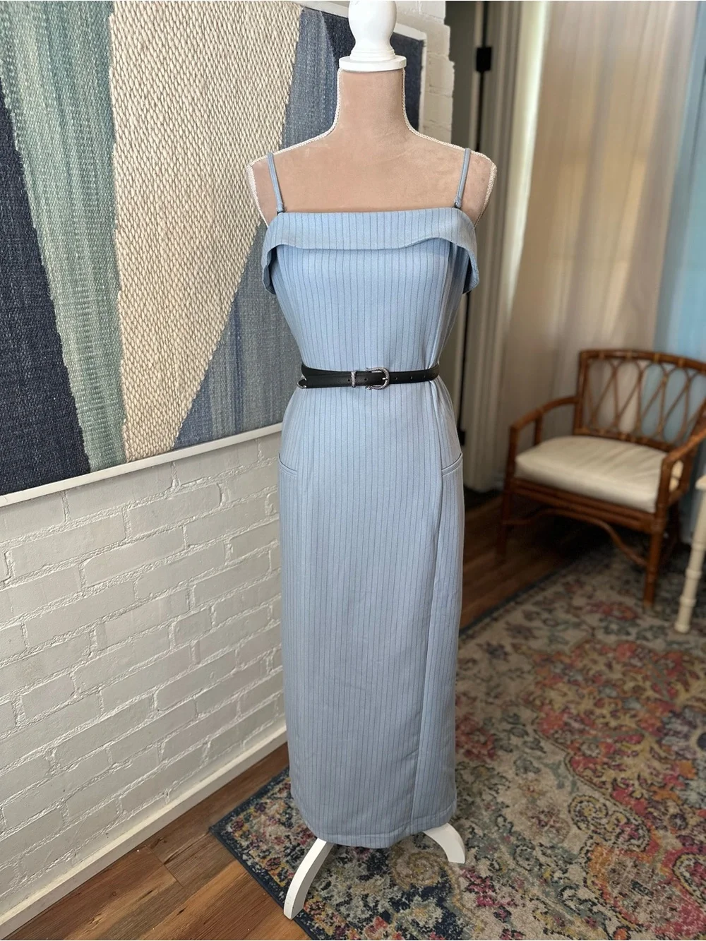 Abercrombie & Fitch Blue Pin Stripe Bodycon Midi Dress